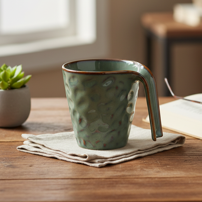 Caneca de Cerâmica com Textura Martelada - Verde Jade 250ml