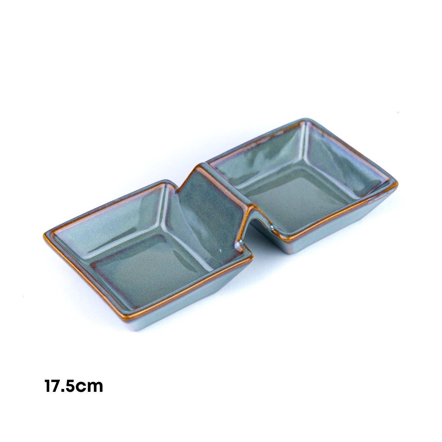 Prato Duplo de Cerâmica para Molhos com Pega - Verde Jade (17,5cm)