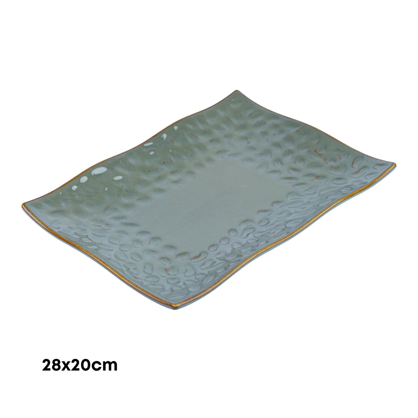 Prato Retangular de Cerâmica com Textura Orgânica em Verde Jade 28x20cm