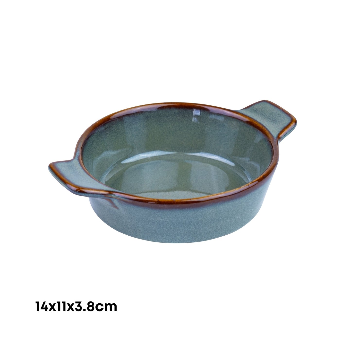 Tigela Redonda de Cerâmica com Asas em Verde Jade 14x11x3,8cm