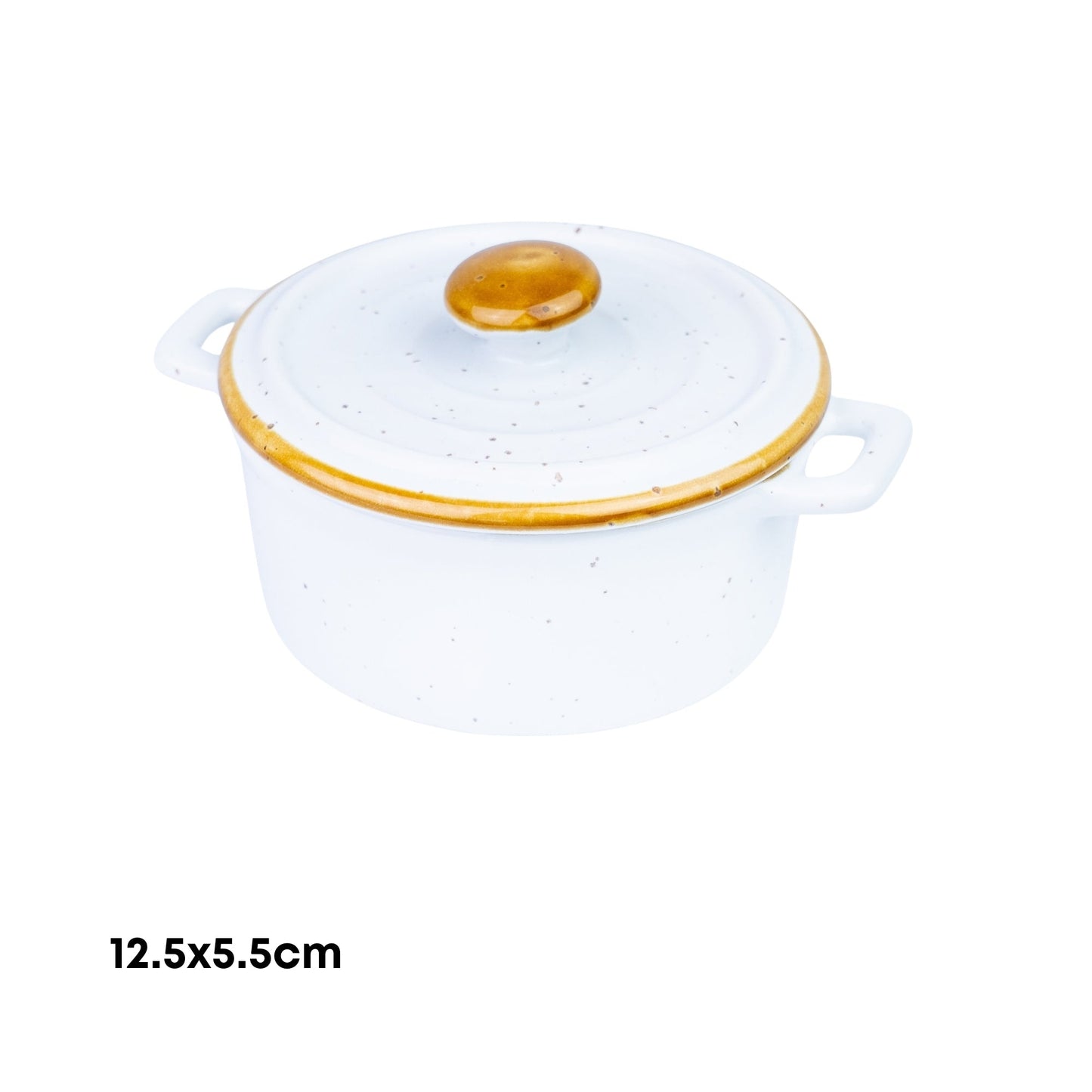 Tigela de Cerâmica Branca com Tampa e Borda Dourada 12,5x5,5cm