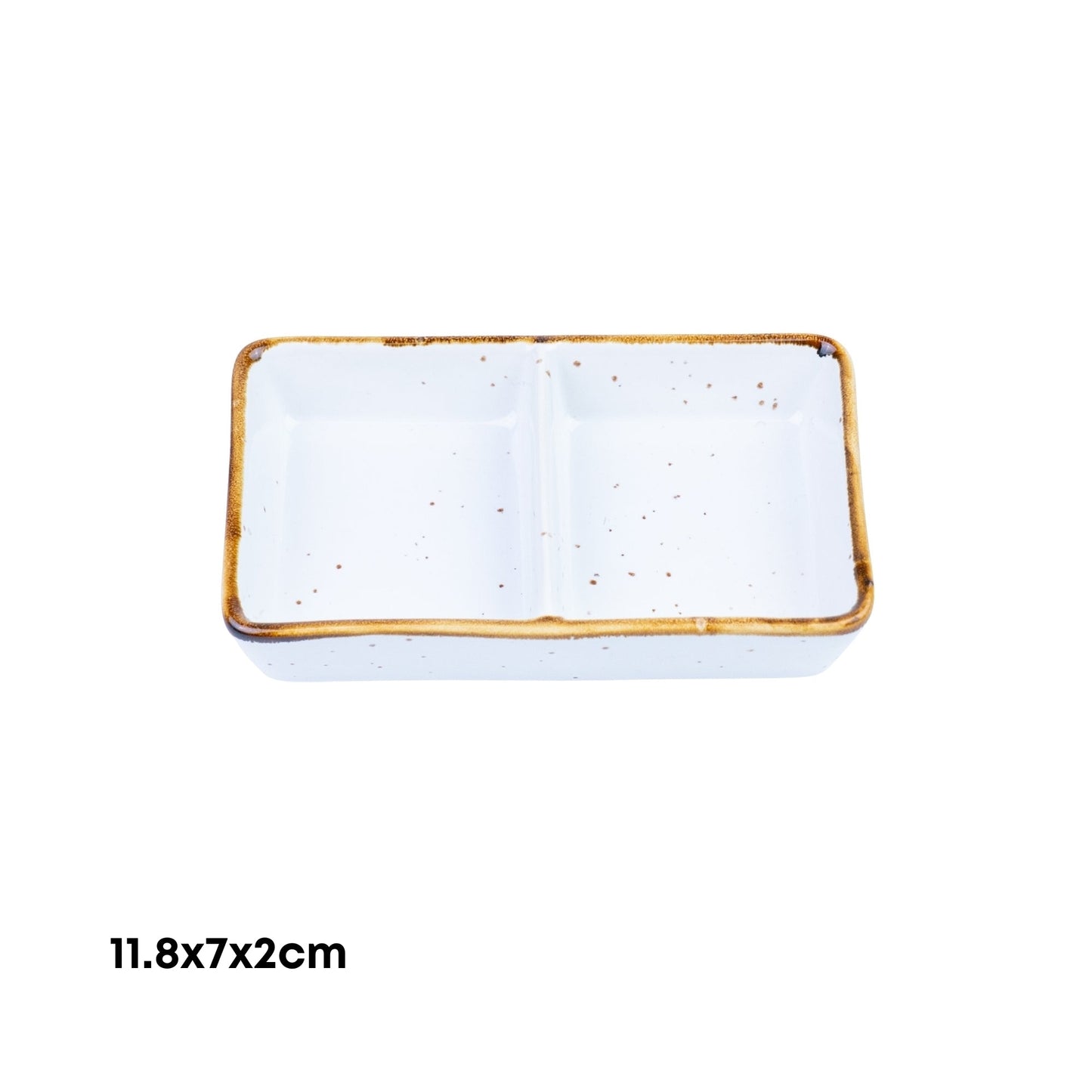 Tigela Retangular Pequena de Cerâmica Branca com Borda Dourada 11,8x7x2cm