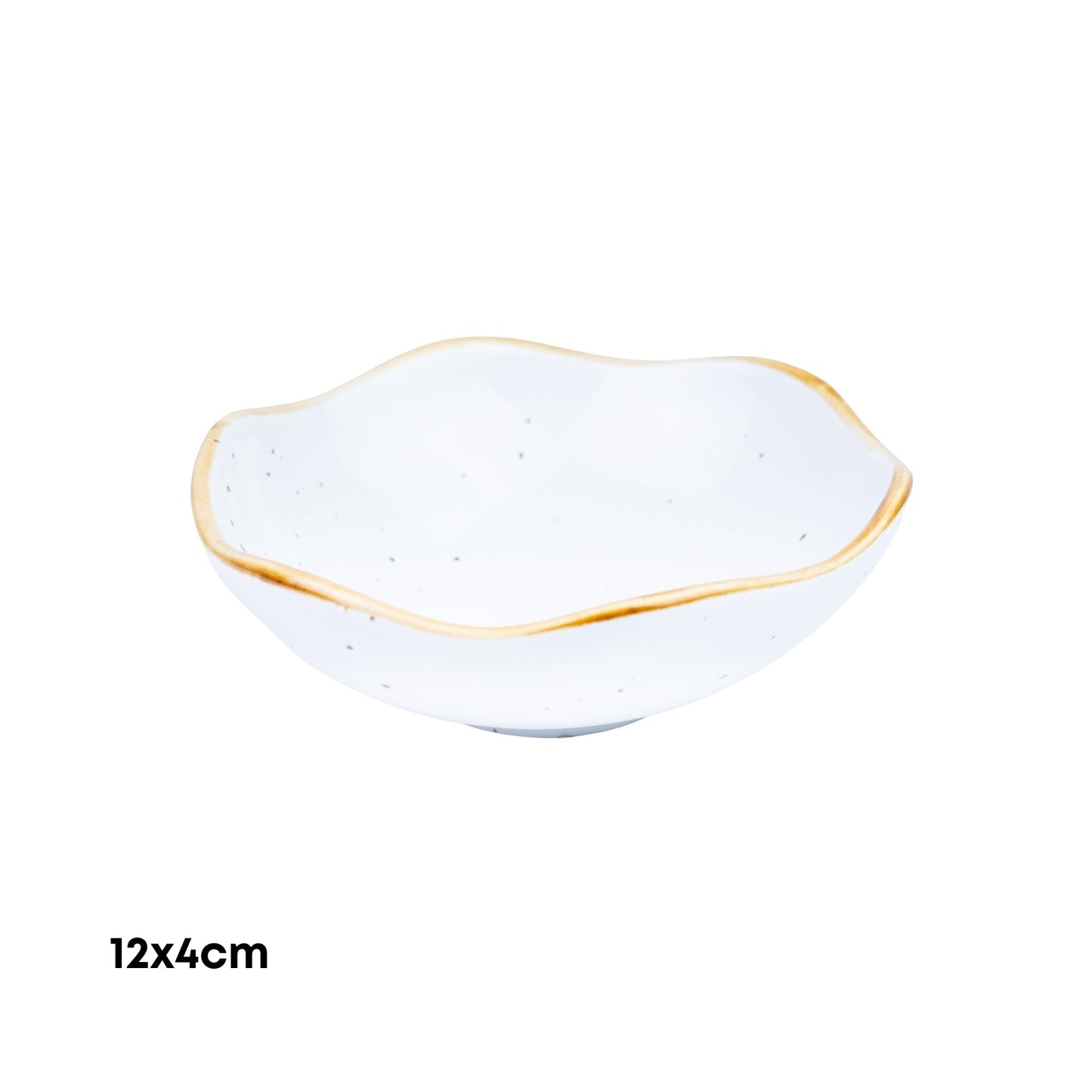Tigela Orgânica Pequena de Cerâmica Branca com Borda Dourada 12x4cm