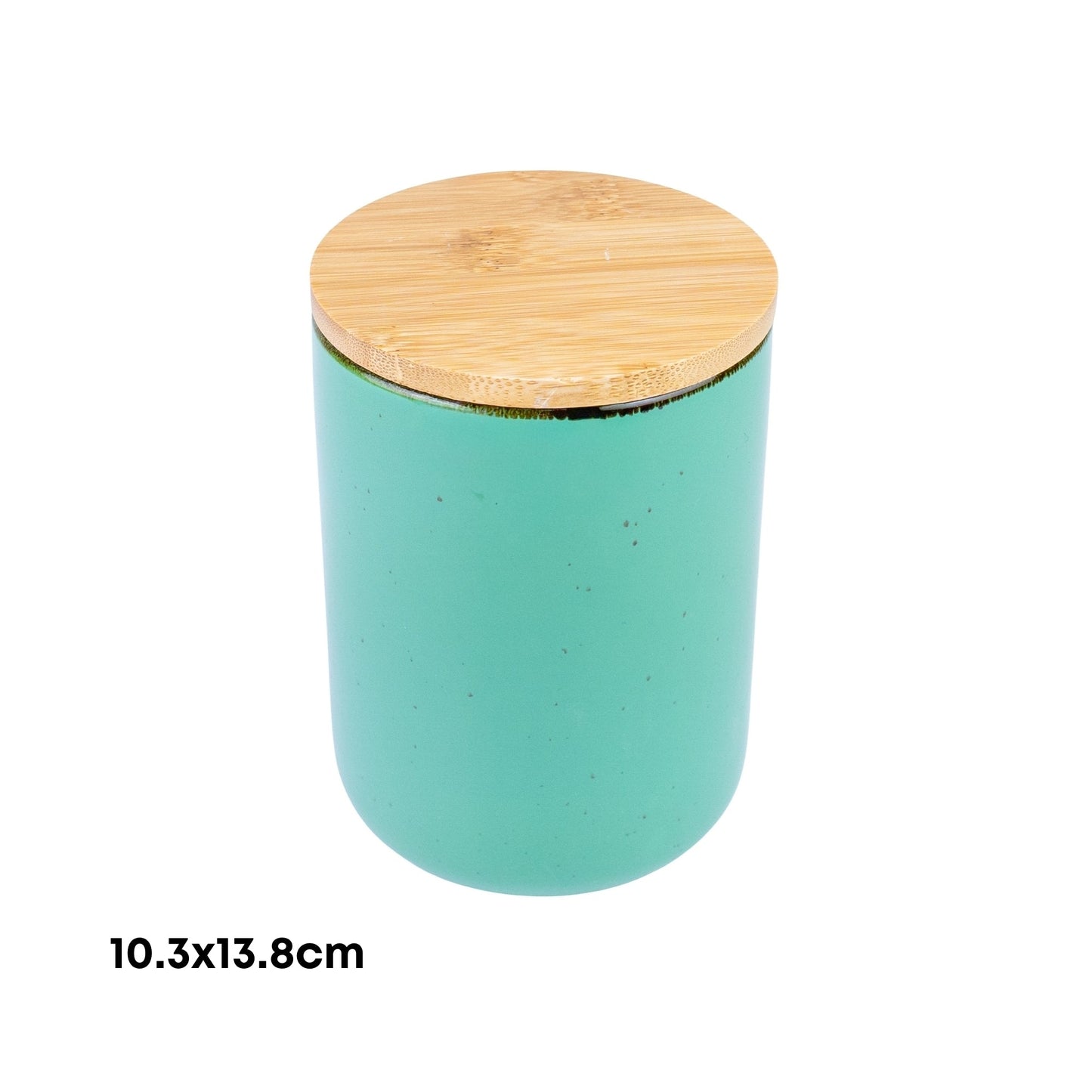 Pote de Cerâmica Turquesa com Tampa de Bambu 10,3x13,8cm