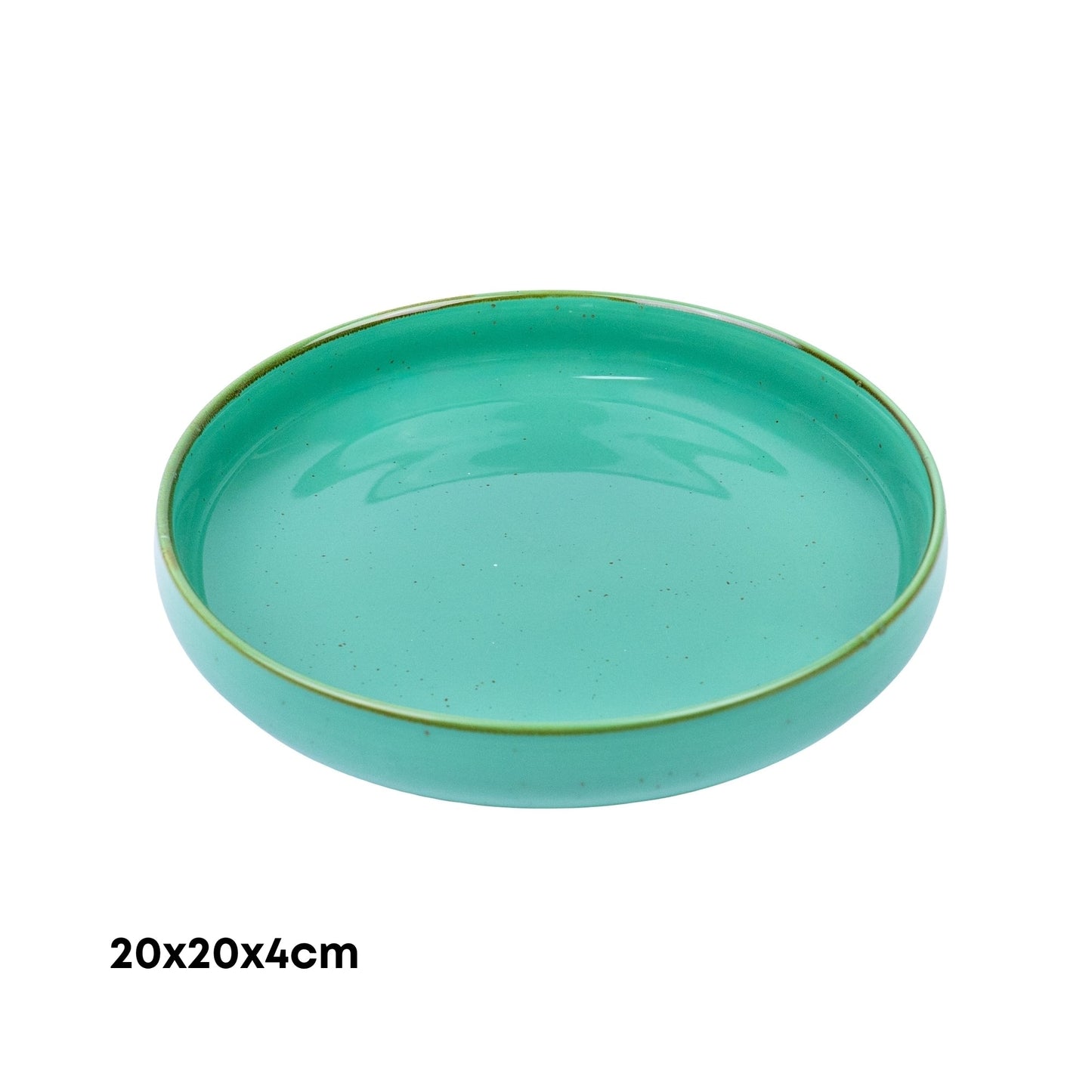 Tigela Redonda Funda de Cerâmica Turquesa com Borda Dourada 20x20x4cm