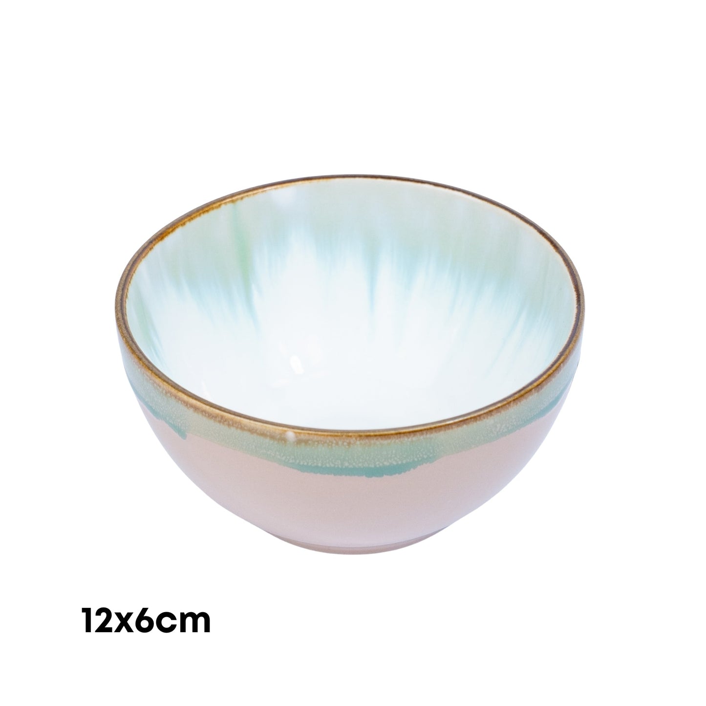 Cuenco redondo de cerámica - Interior verde agua y exterior rosa 12x6cm