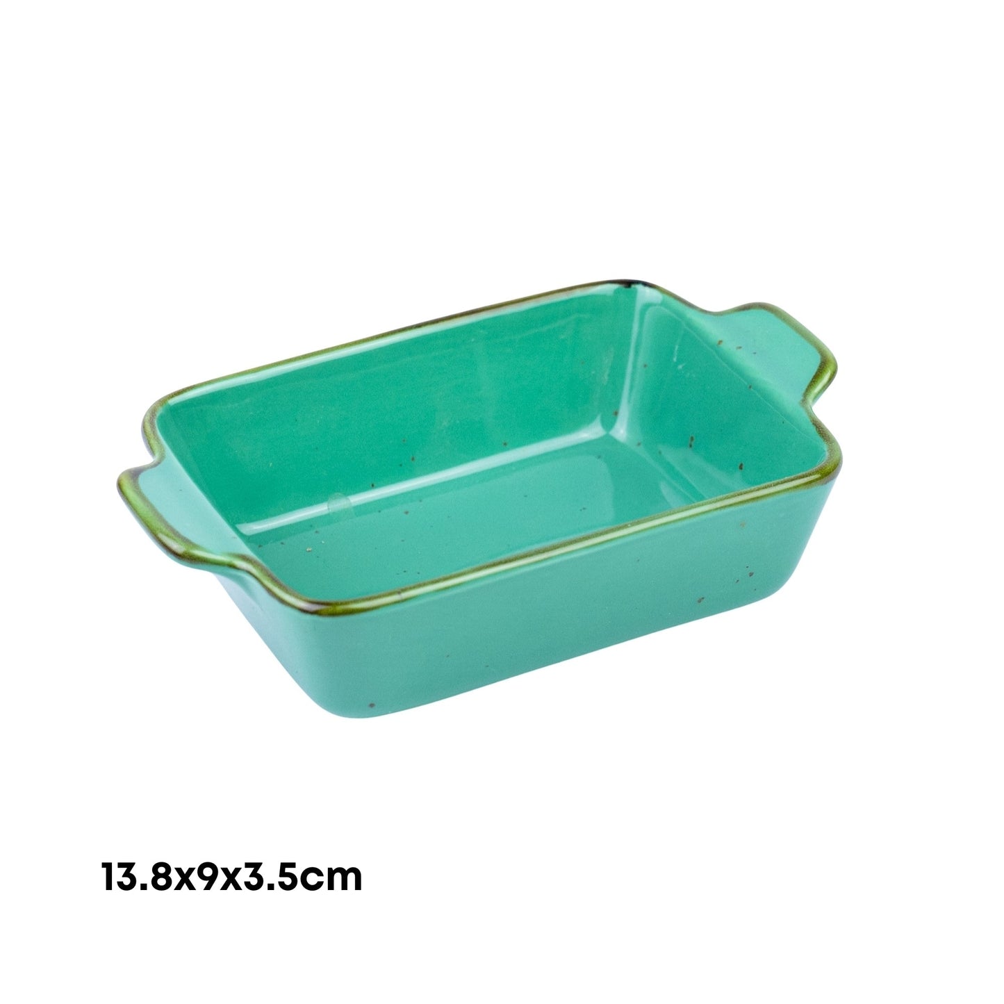 Fuente rectangular de cerámica con asas - Verde turquesa 13,8 x 9 x 3,5 cm