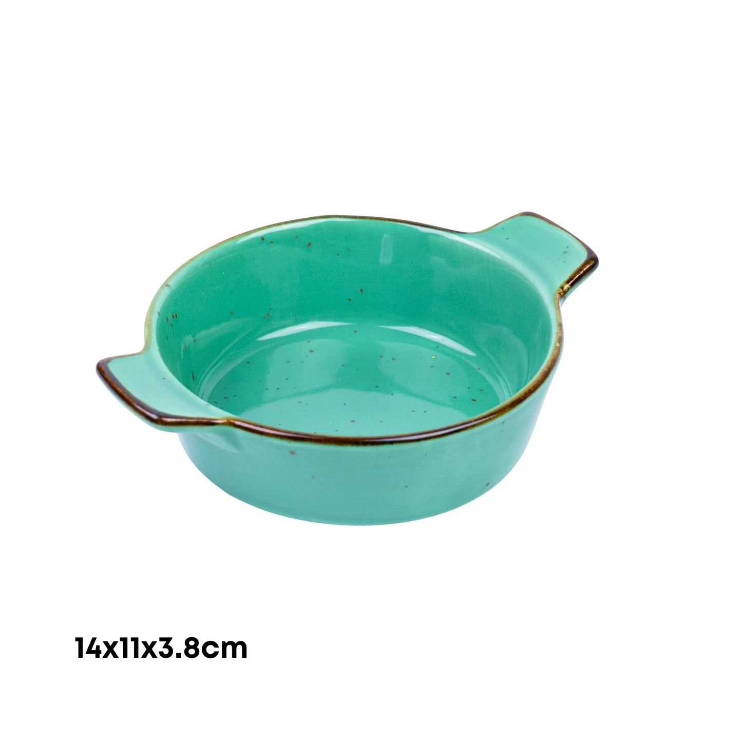 Tigela Redonda com Pegas em Cerâmica - Verde Turquesa 14x11x3.8cm