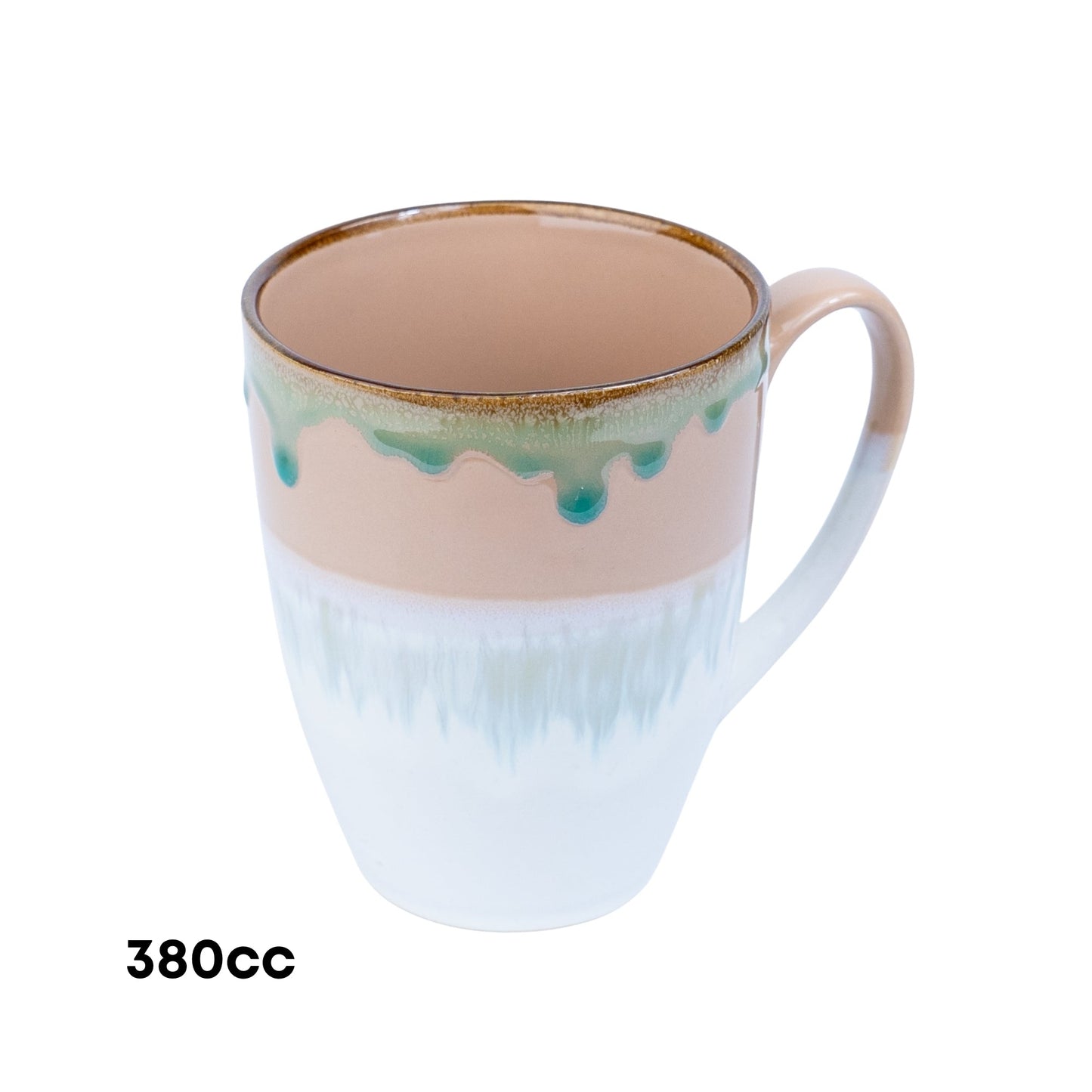 Taza de Cerámica Tricolor Verde Pastel, Rosa y Blanco 380cc