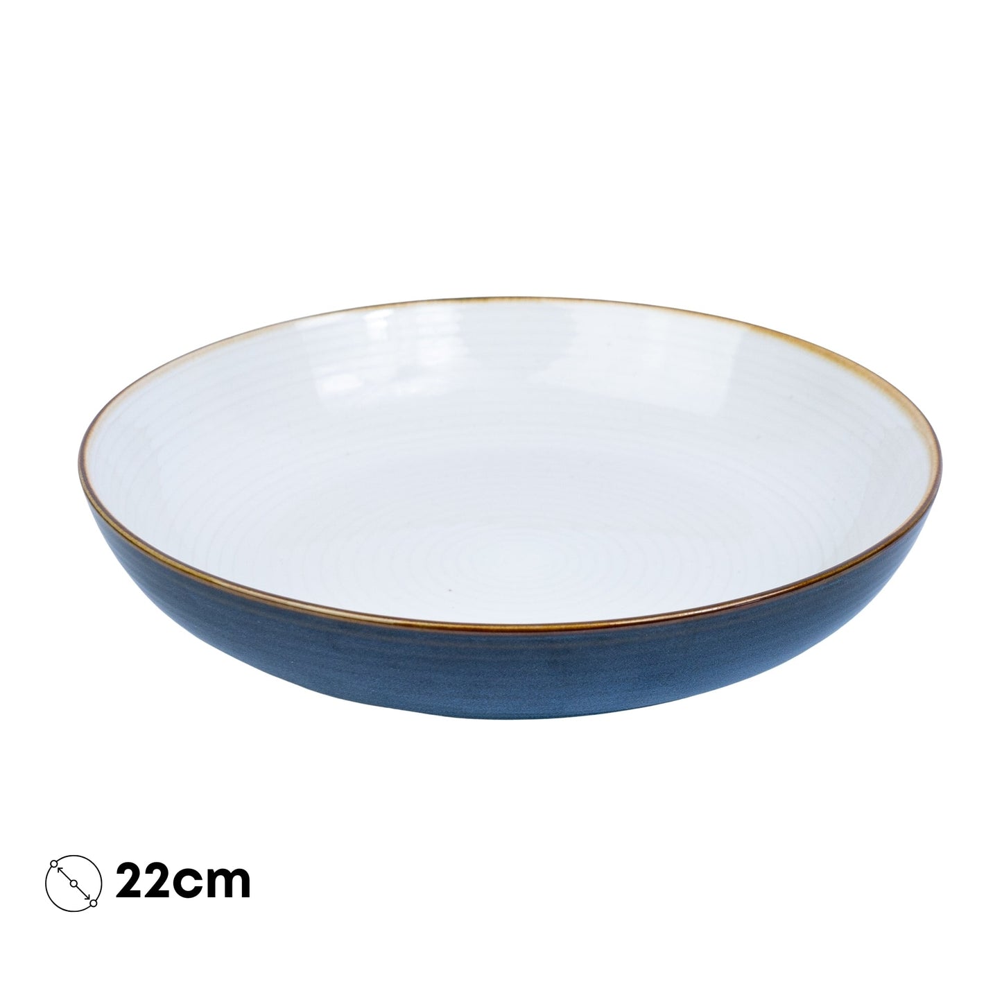 Prato Fundo Redondo em Cerâmica - Interior Branco e Exterior Azul Marinho 22cm