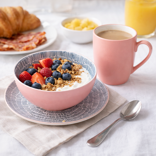 Conjunto de Pequeno-Almoço 6 Peças com Padrão Radial - Rosa (2 Pessoas)