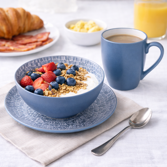 Conjunto de Pequeno-Almoço 6 Peças com Padrão Radial - Azul Acinzentado (2 Pessoas)