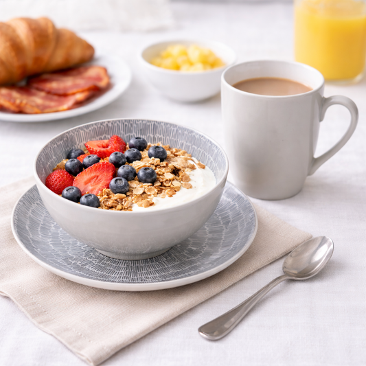 Conjunto de Pequeno-Almoço 6 Peças com Padrão Radial - Branco (2 Pessoas)