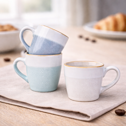 Chávena de Espresso 90cc Bicolor com Acabamento Dourado - 3 Cores