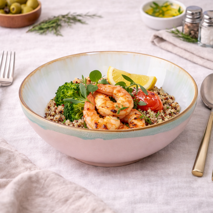 Tigela Redonda em Cerâmica - Interior Verde Água e Exterior Rosa 16.5x6cm