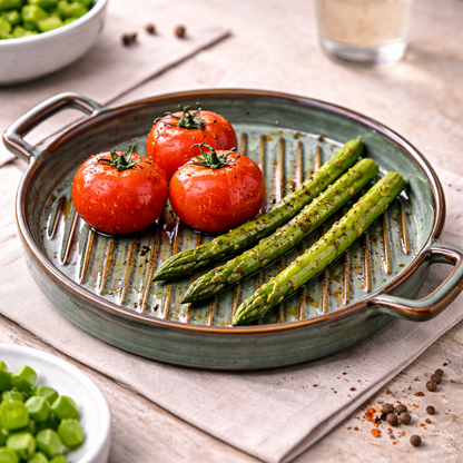 Prato de Cerâmica para Grelhados com Pegas - Verde Jade (24,5x20cm)