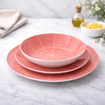 Conjunto de Louça 12 Peças com Padrão Radial - Rosa (4 Pessoas)