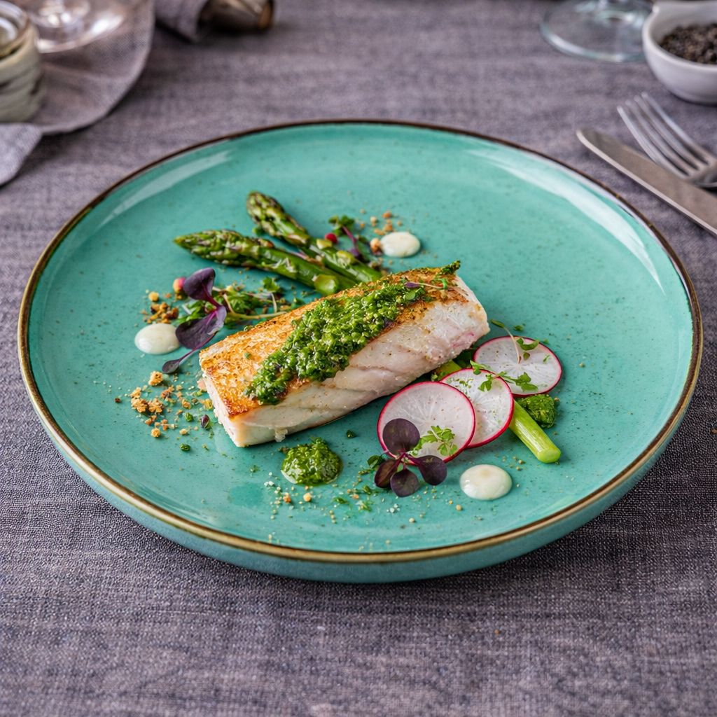 Plato grande ovalado de cerámica turquesa con borde dorado (25 x 25 x 2,5 cm)