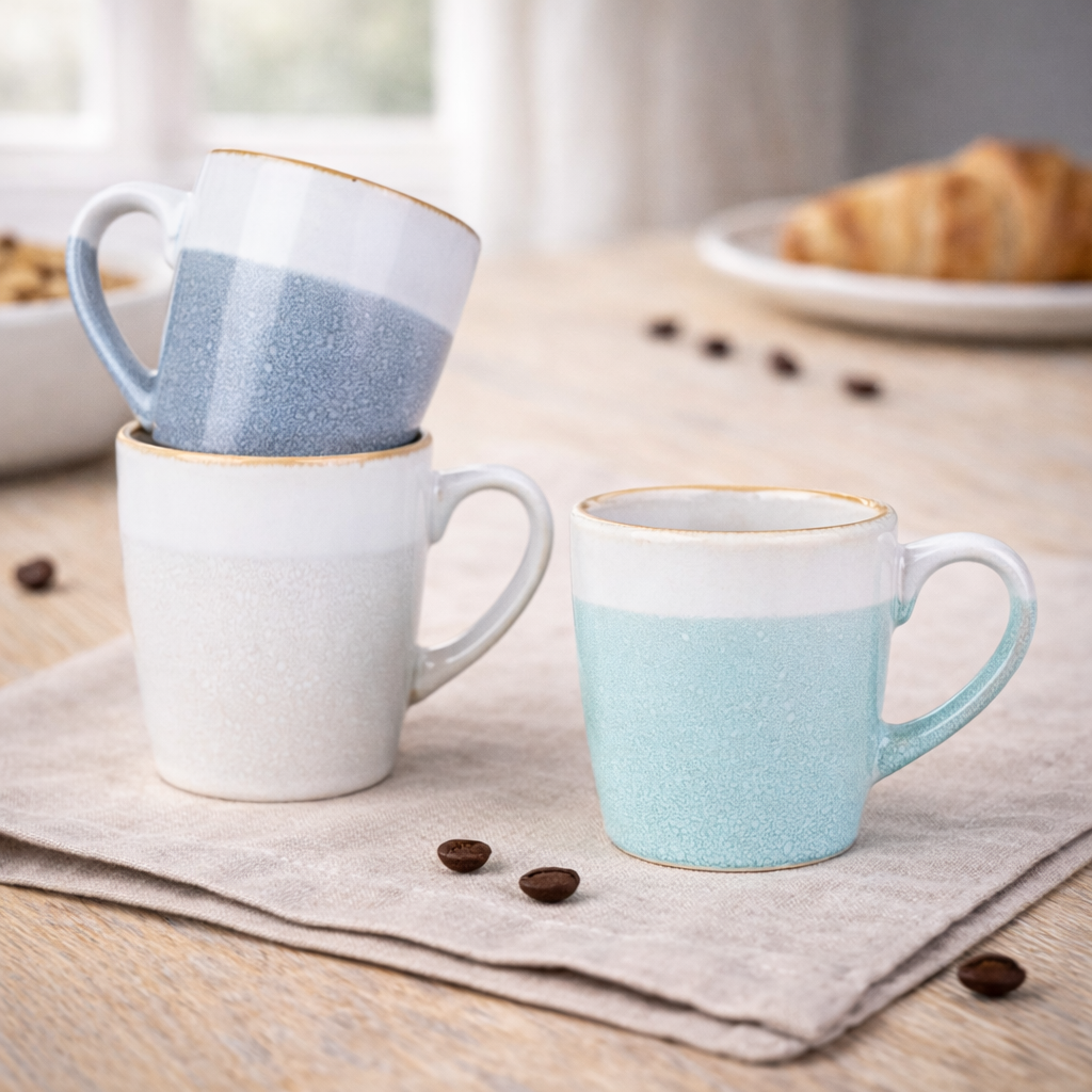 Caneca Pequena de Cerâmica 220cc Bicolor com Acabamento Dourado - 3 Cores