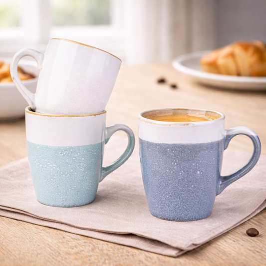 Caneca de Cerâmica 330cc Bicolor com Acabamento Dourado - 3 Cores