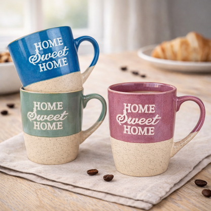 Caneca de Cerâmica 330cc "Home Sweet Home" - 3 Cores Disponíveis