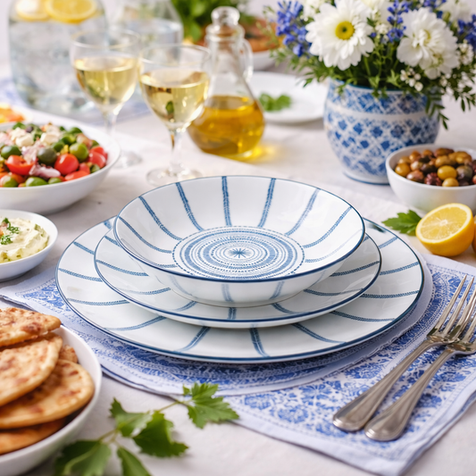Conjunto de Louça 12 Peças com Padrão Radial - Azul (4 Pessoas)