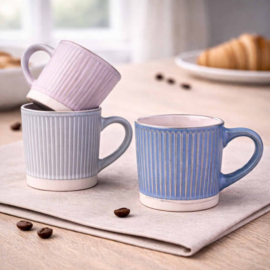 Caneca Pequena de Cerâmica 210cc com Textura Vertical - 3 Cores Degradê