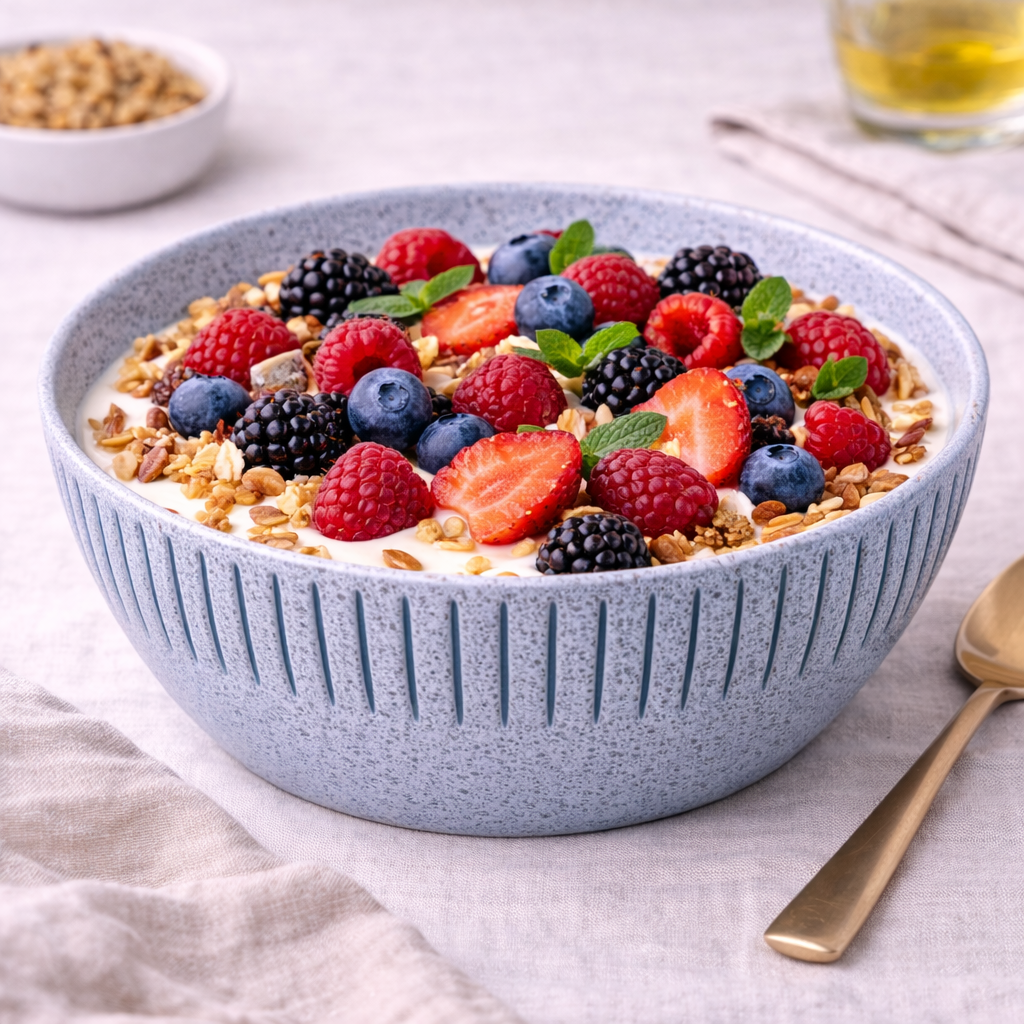 Tigela de Cerâmica Azul-Cinza com Linhas Verticais - 15.5x7.5cm