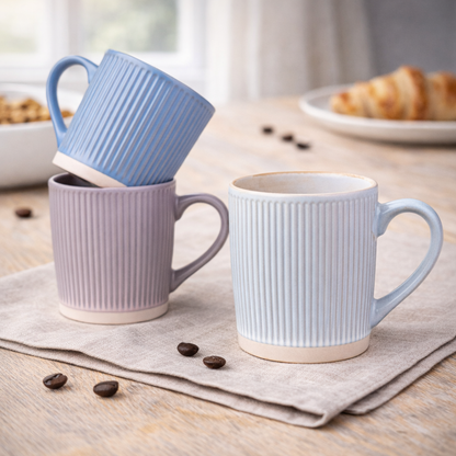 Caneca de Cerâmica 370cc com Textura Vertical - 3 Cores Degradê