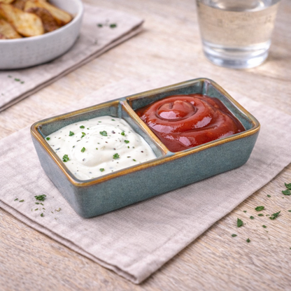 Prato Dividido de Cerâmica com Dois Compartimentos em Verde Jade 11,8x7cm