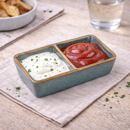 Prato Dividido de Cerâmica com Dois Compartimentos em Verde Jade 11,8x7cm