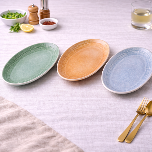 Travessas Ovais de Cerâmica Pequenas - 3 Cores Pastel  (Verde Musgo, Cinza Claro, Bege Areia)