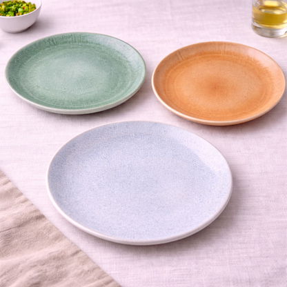 Pratos de Cerâmica - 3 Cores Pastel (Verde Musgo, Cinza Claro, Bege Areia)