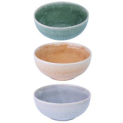Tigelas de Cerâmica Pastel - 3 Cores Pastel (Verde Musgo, Cinza Claro, Bege Areia)