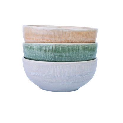 Tigelas de Cerâmica Pastel - 3 Cores Pastel (Verde Musgo, Cinza Claro, Bege Areia)