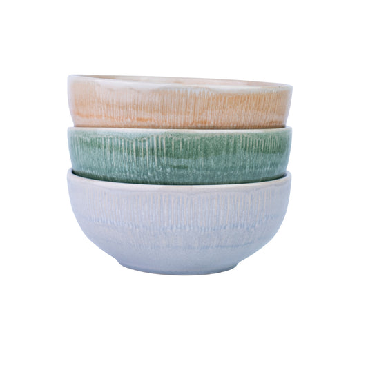 Conjunto de Tigelas de Cerâmica Pastel - 3 Cores (Verde, Pêssego, Lavanda)