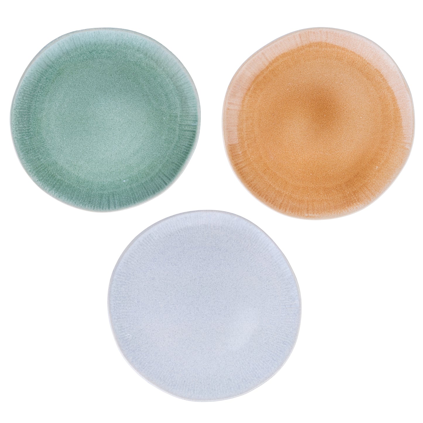 Pratos de Cerâmica - 3 Cores Pastel (Verde Musgo, Cinza Claro, Bege Areia)