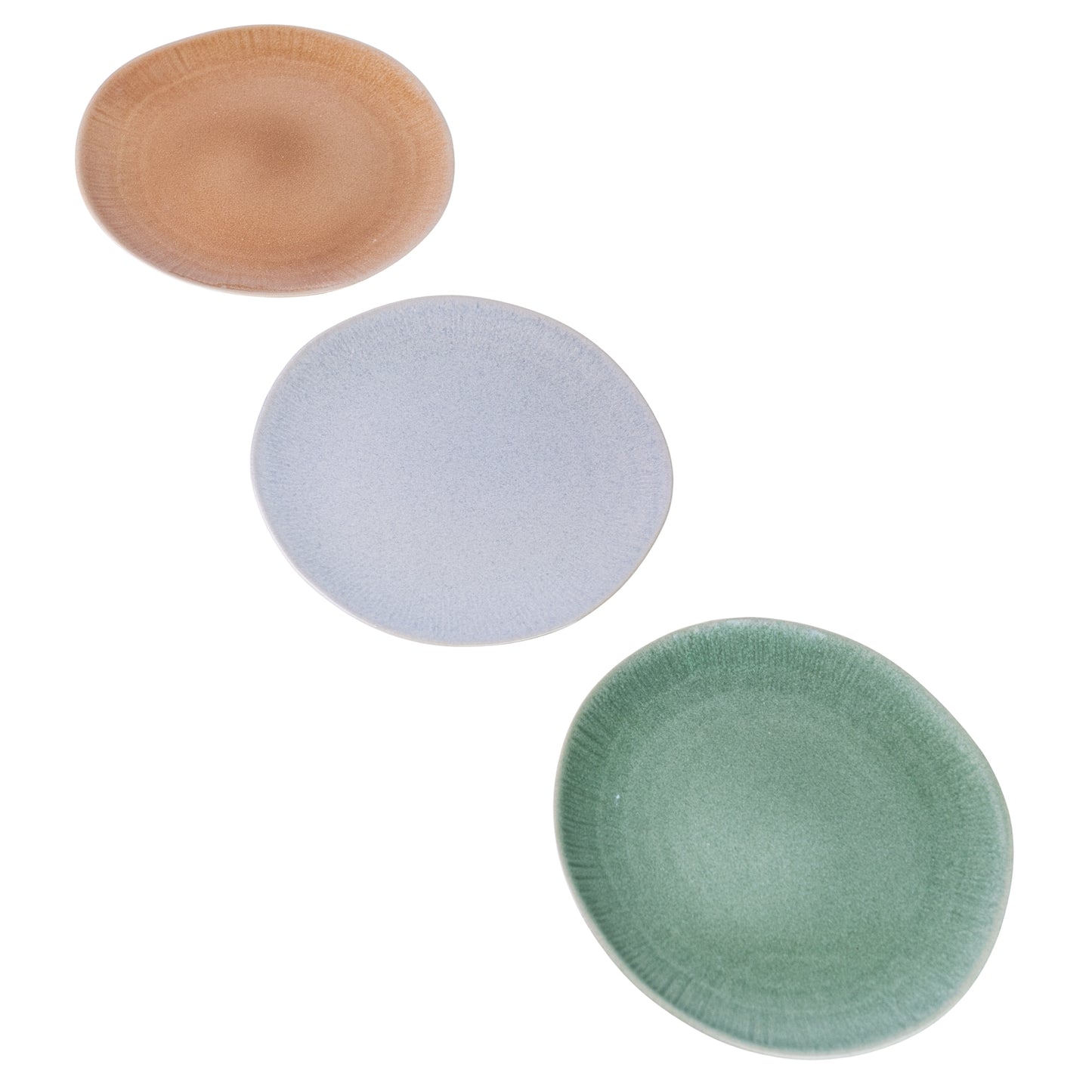 Pratos de Cerâmica - 3 Cores Pastel (Verde Musgo, Cinza Claro, Bege Areia)