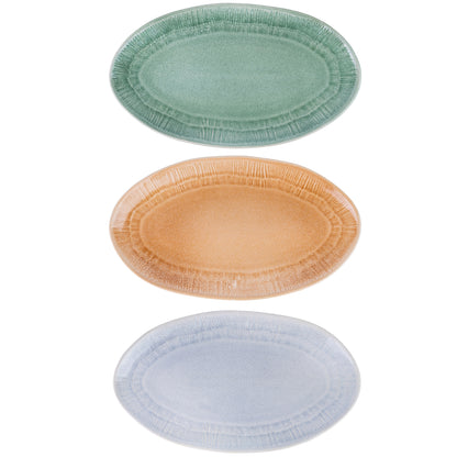 Conjunto de Travessas Ovais de Cerâmica Pastel - 3 Cores (Verde, Pêssego, Lavanda)