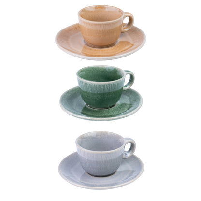 Conjunto de Chávenas de Café com Pires - 3 Cores Pastel (Verde, Pêssego, Lavanda)