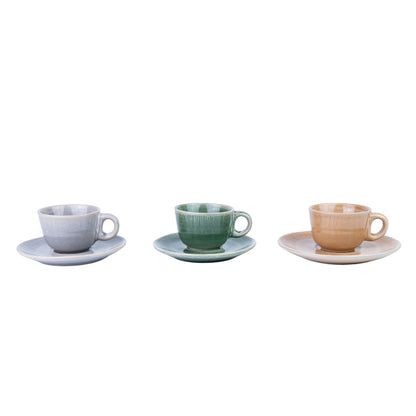 Conjunto de Chávenas de Café com Pires - 3 Cores Pastel (Verde, Pêssego, Lavanda)