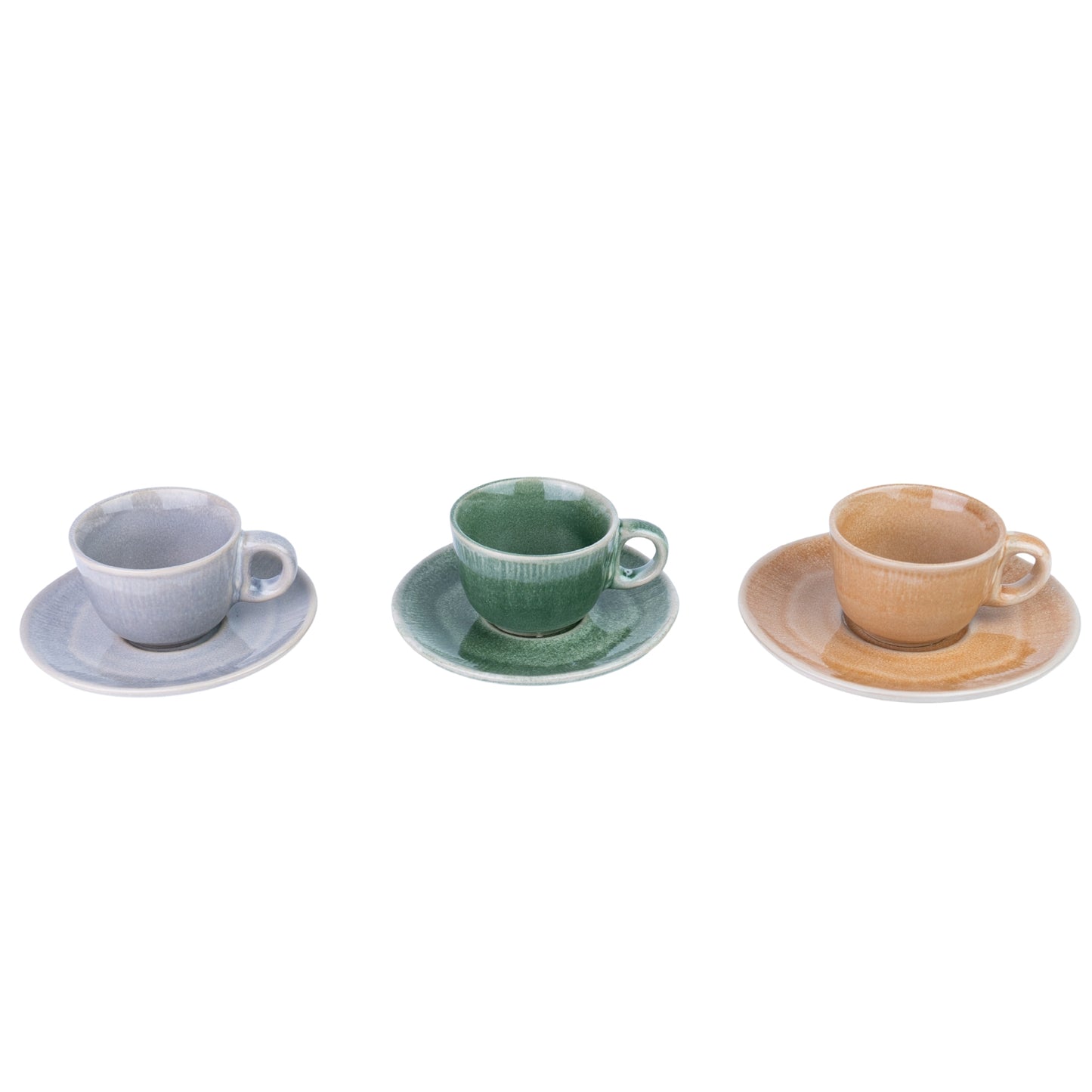 Conjunto de Chávenas de Café com Pires - 3 Cores Pastel (Verde, Pêssego, Lavanda)