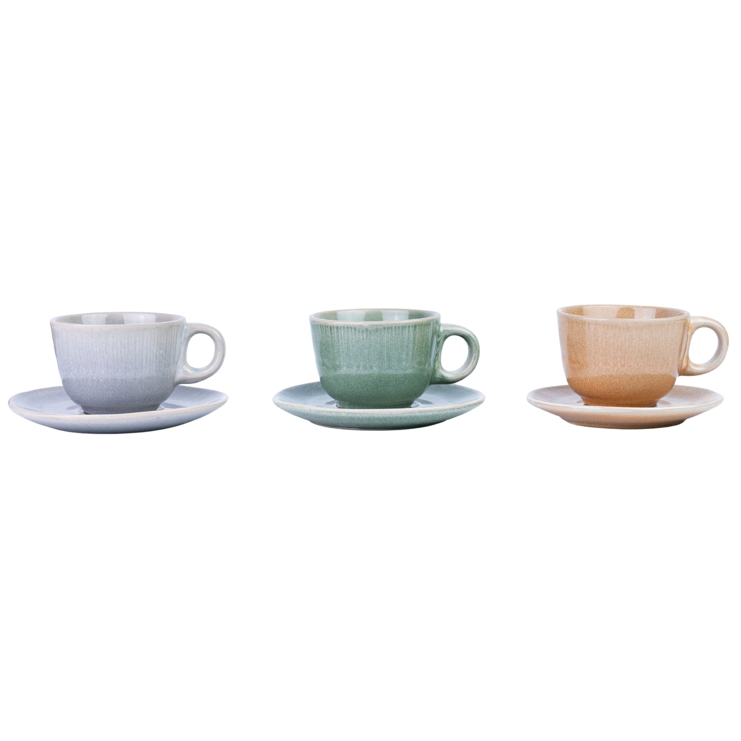 Conjunto de Chávenas de Café com Pires - 3 Cores Pastel (Verde, Pêssego, Lavanda)