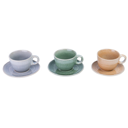 Conjunto de Chávenas de Café com Pires - 3 Cores Pastel (Verde, Pêssego, Lavanda)