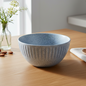 Tigela de Cerâmica Azul-Cinza com Linhas Verticais - 15.5x7.5cm
