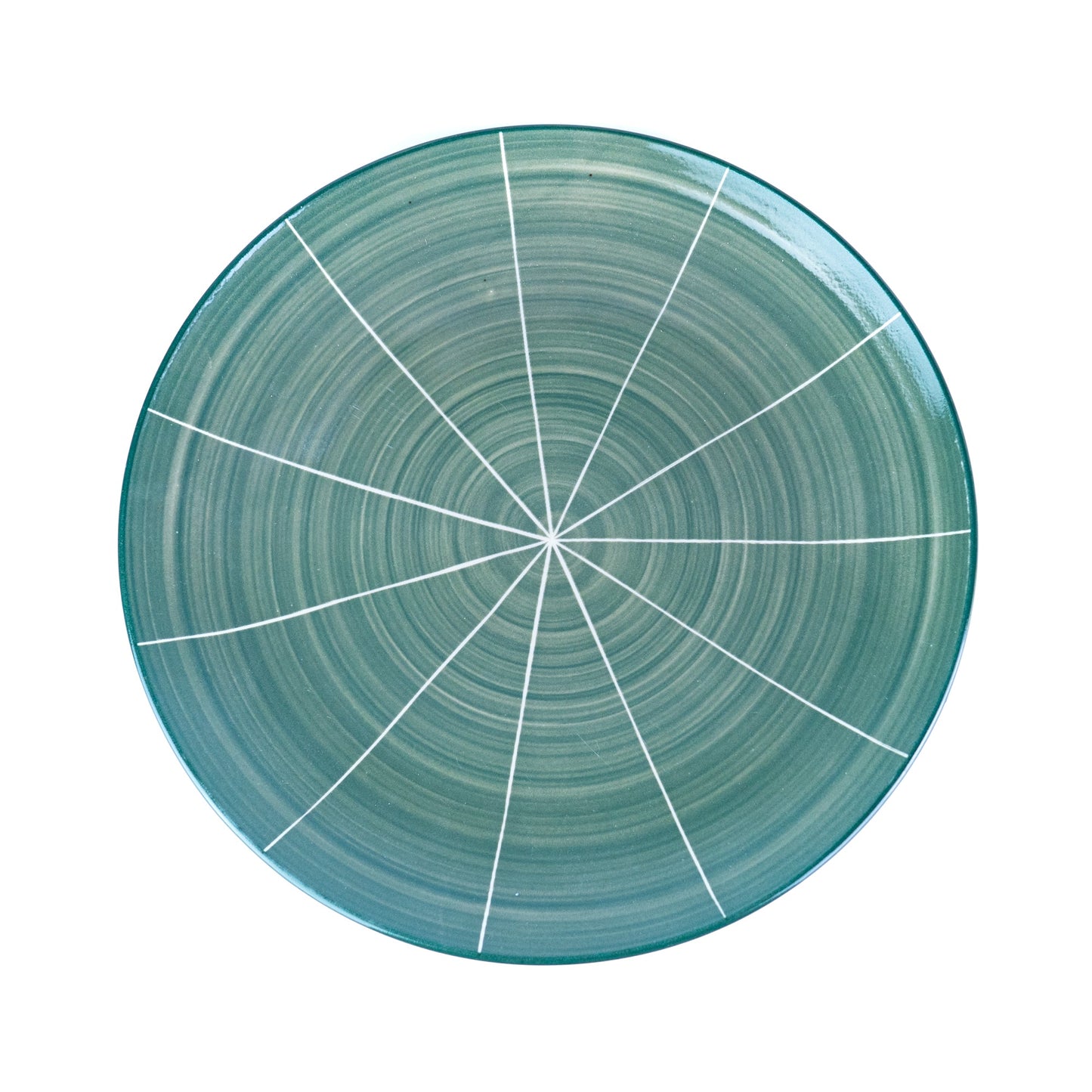 Conjunto de Louça 12 Peças com Padrão Radial - Verde Turquesa (4 Pessoas)