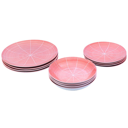 Conjunto de Louça 12 Peças com Padrão Radial - Rosa (4 Pessoas)