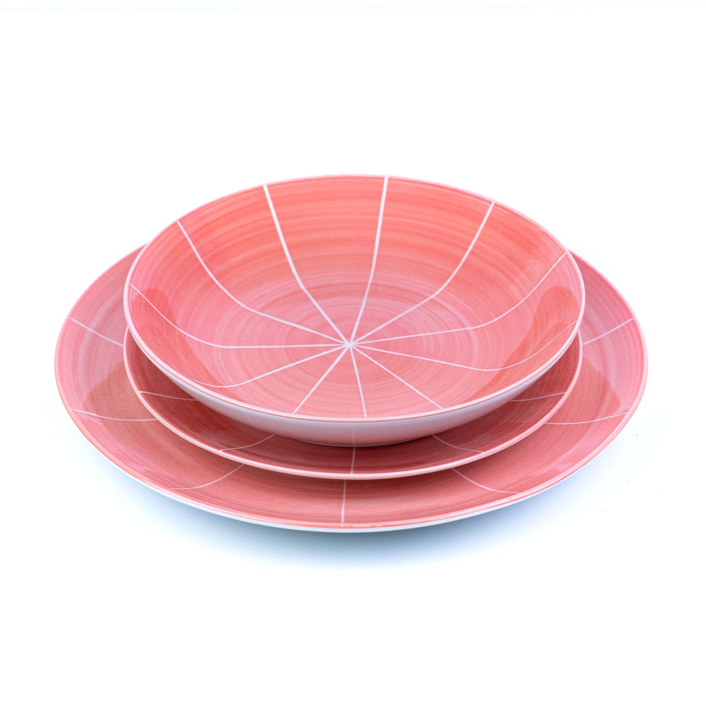 Conjunto de Louça 12 Peças com Padrão Radial - Rosa (4 Pessoas)