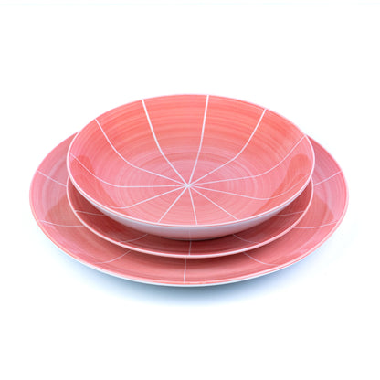 Conjunto de Louça 12 Peças com Padrão Radial - Rosa (4 Pessoas)