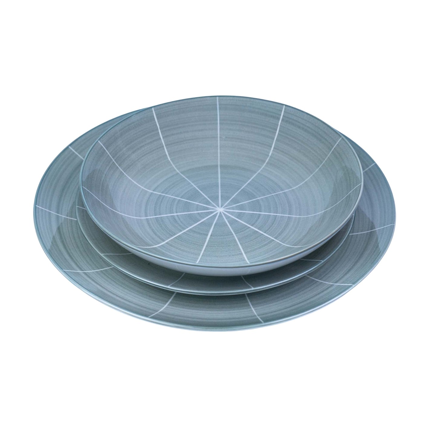 Conjunto de Louça 12 Peças com Padrão Radial - Azul Acinzentado (4 Pessoas)